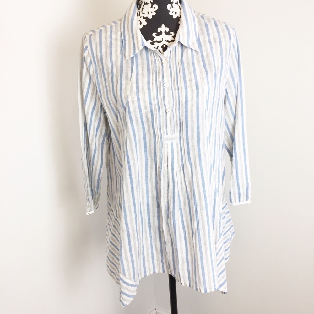 Tru Luxe Jeans Striped Asymmetrical Hem Line Tunic Style Top